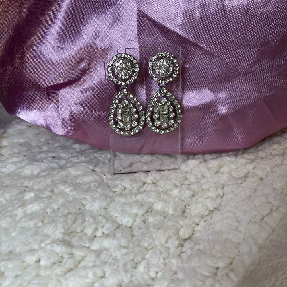 Elegant Silver Tone Crystal Double Drop Earrings